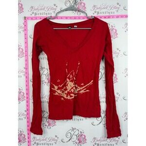 Long sleeve shirt Women's V-Neck Long Sleeve Graphic Top - Red